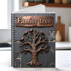 Family Tree Spiral Journal - Copper color Tree on Slate color Gray Cover